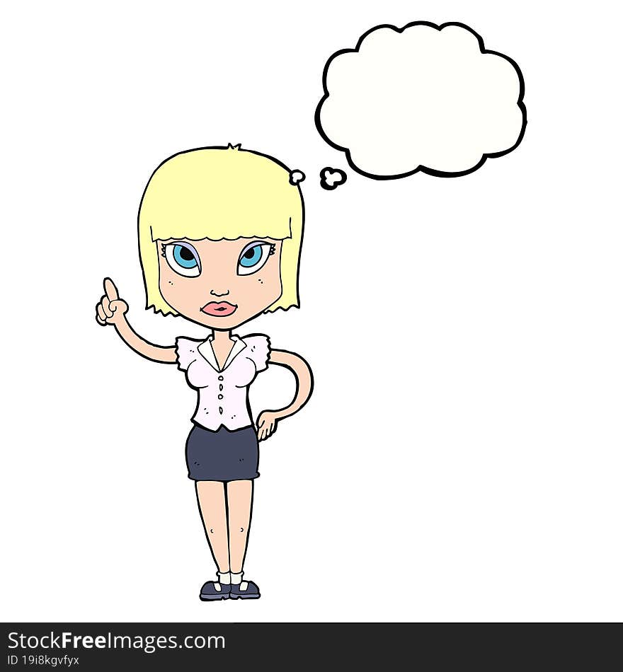 cartoon pretty girl with idea with thought bubble