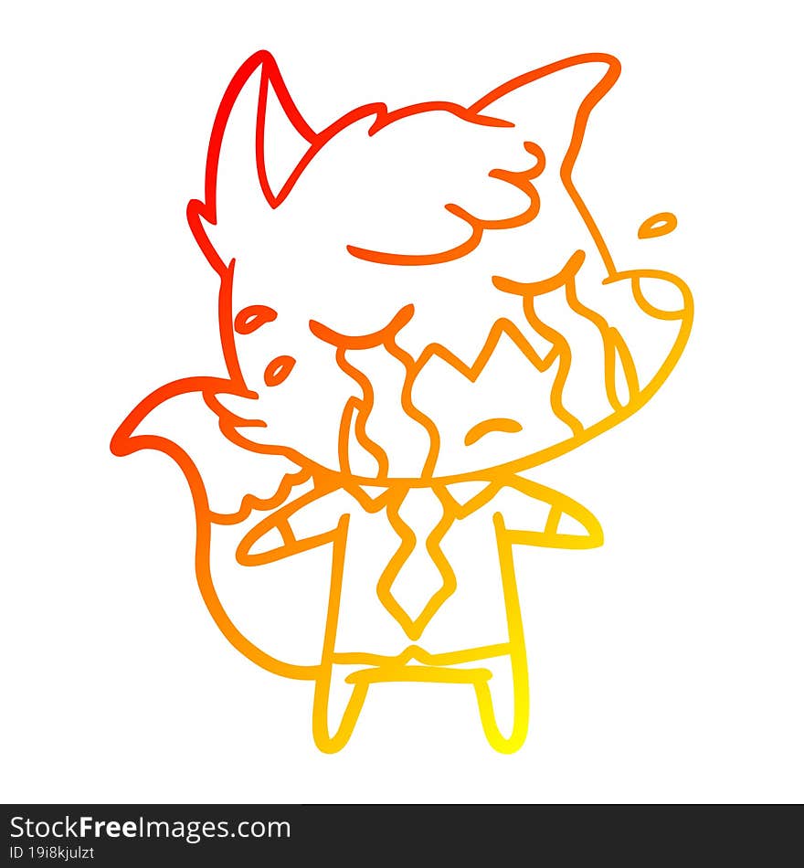 warm gradient line drawing crying business fox cartoon