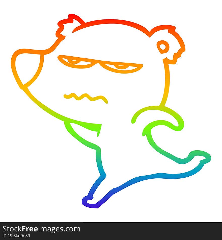 rainbow gradient line drawing annoyed bear cartoon running