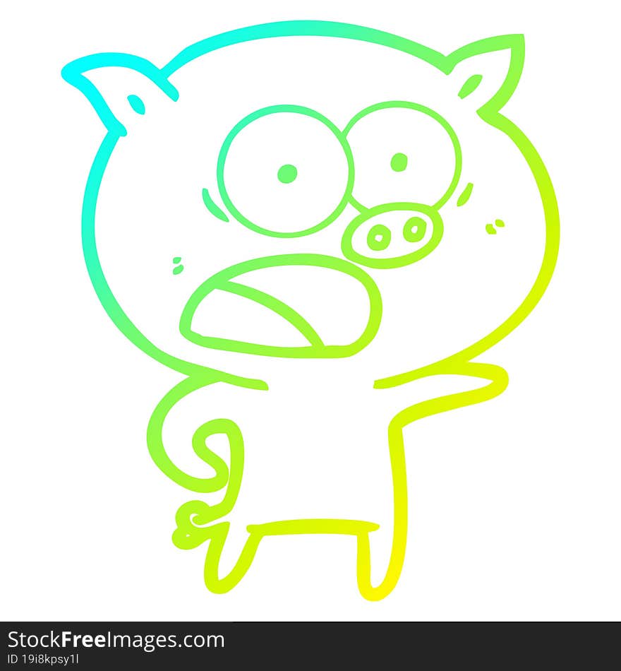 cold gradient line drawing of a cartoon pig shouting