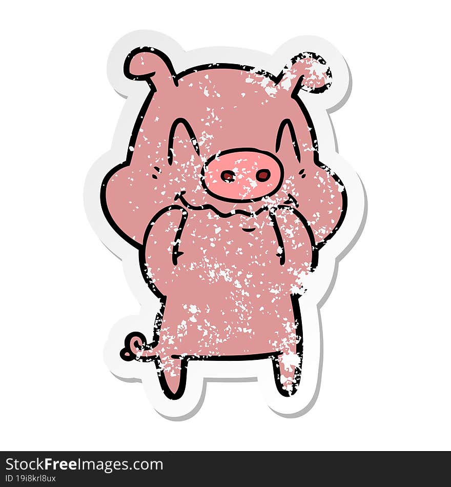 distressed sticker of a nervous cartoon pig