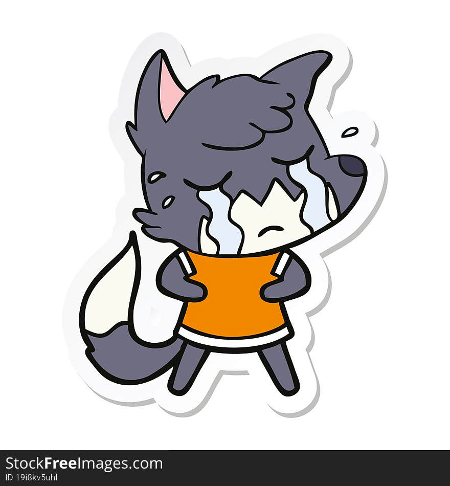 sticker of a crying fox cartoon