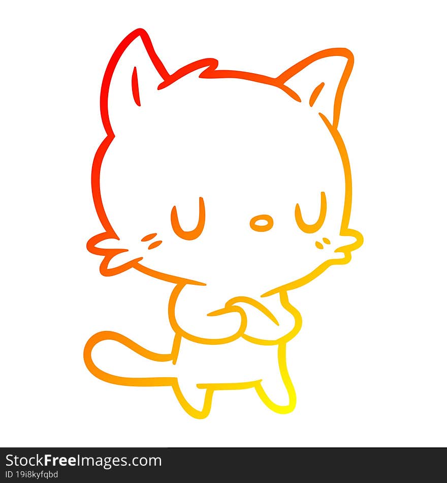 warm gradient line drawing of a cute cartoon cat