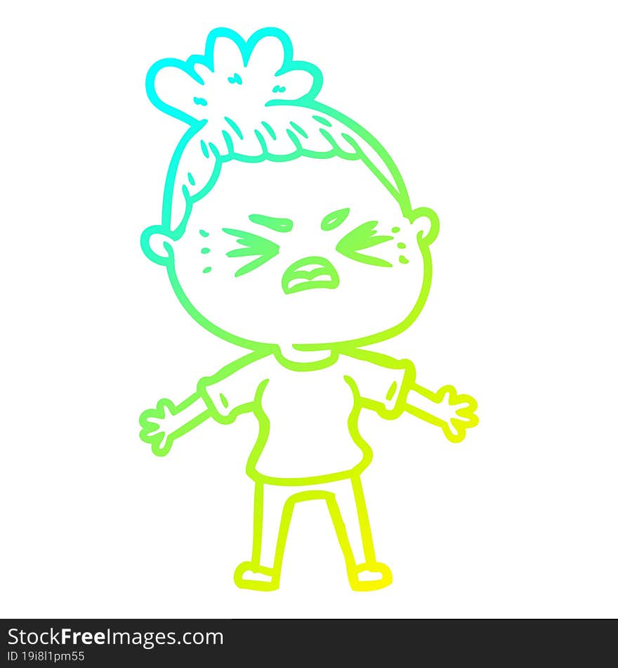 cold gradient line drawing cartoon angry woman