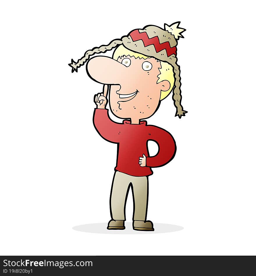 cartoon man in hat with idea