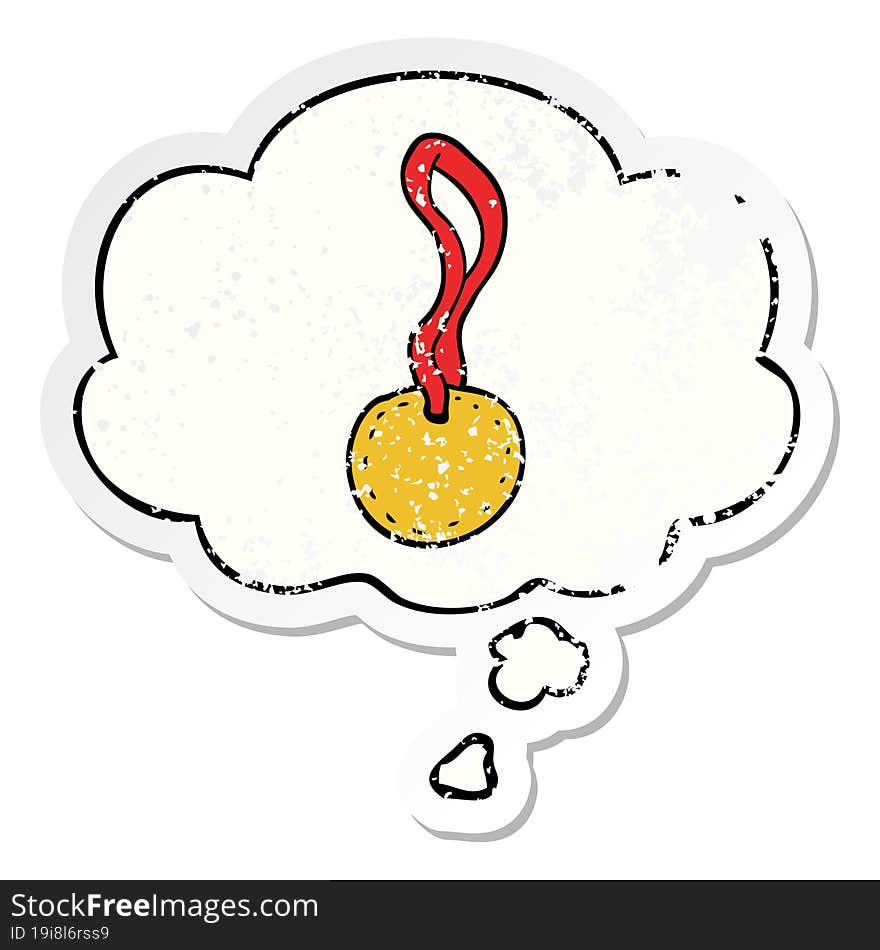 cartoon sports medal with thought bubble as a distressed worn sticker