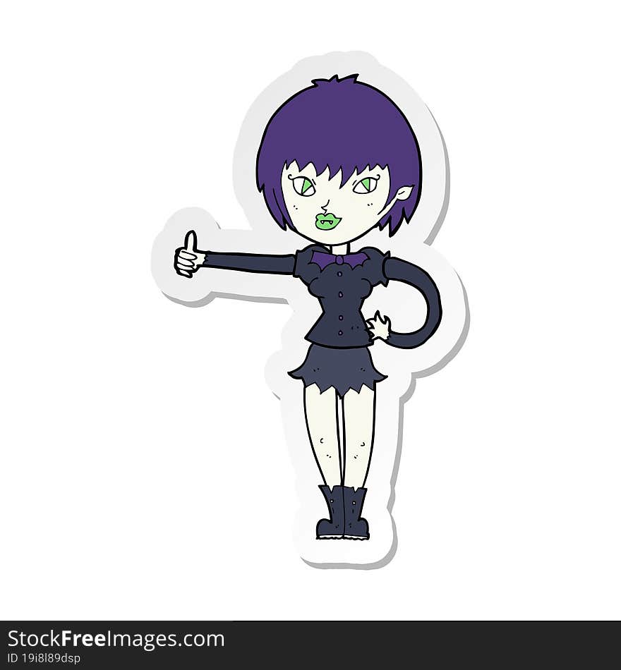 sticker of a cartoon vampire girl giving thumbs up sign