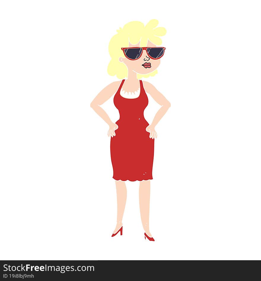 flat color illustration of a cartoon woman wearing sunglasses