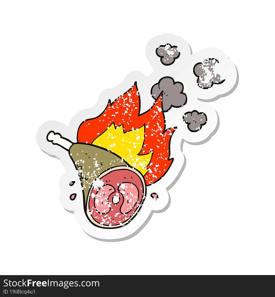 retro distressed sticker of a cartoon cooking meat