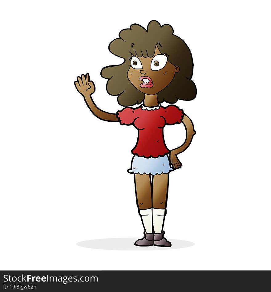 Cartoon Worried Woman Waving