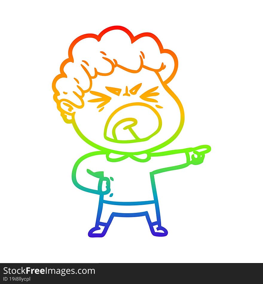 rainbow gradient line drawing cartoon furious man