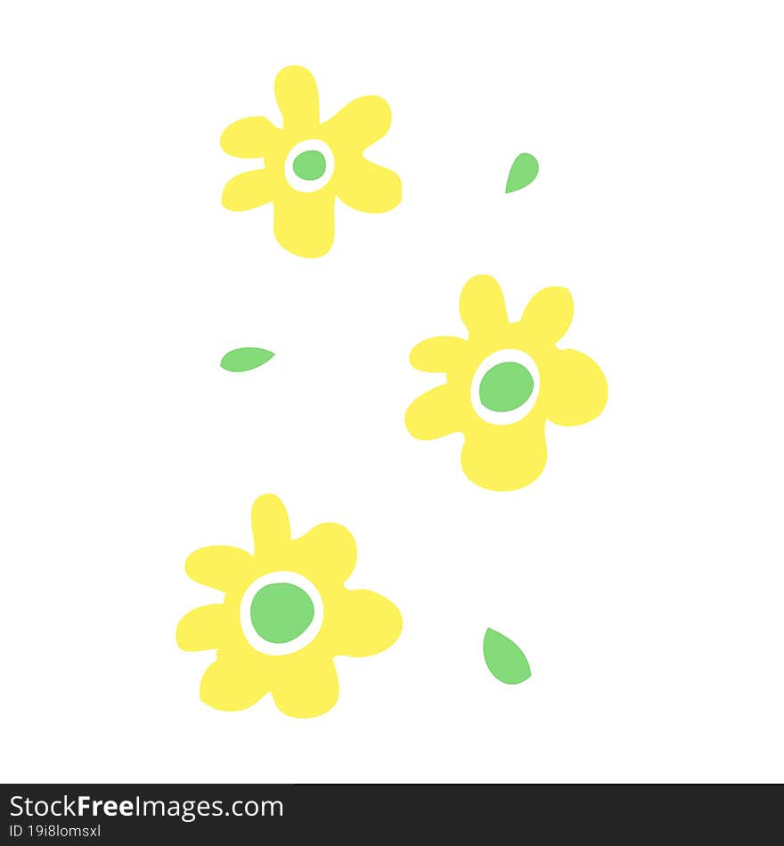 Flat Color Illustration Cartoon Flower Heads