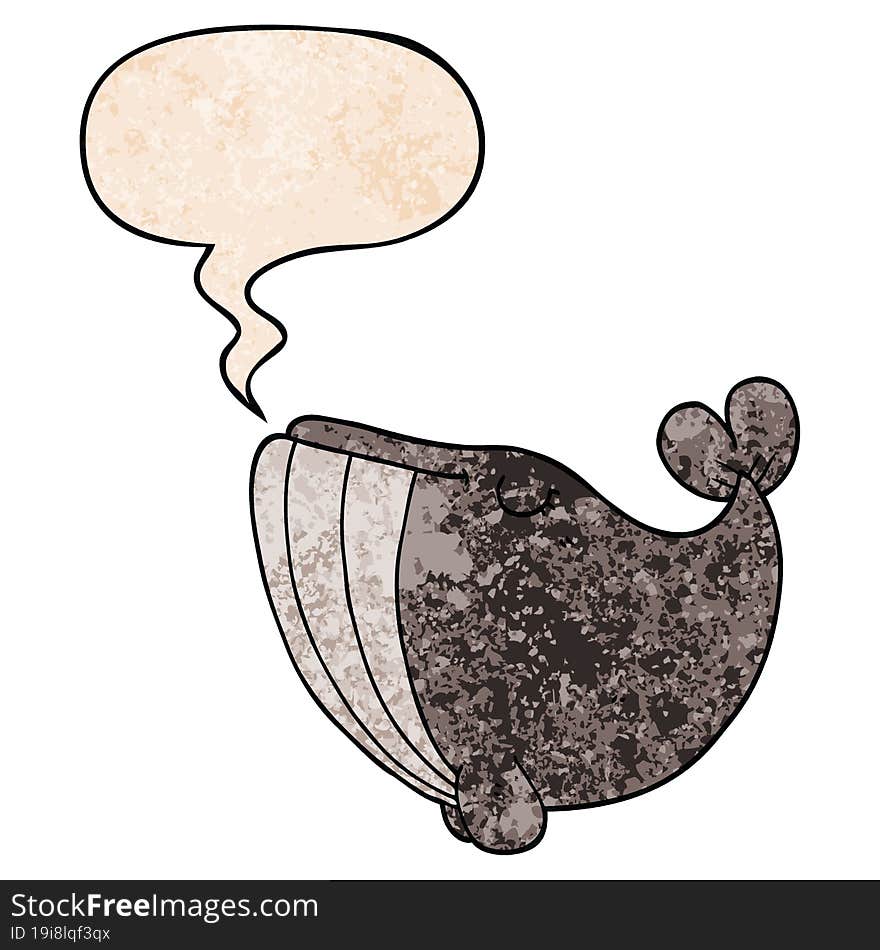 cartoon whale and speech bubble in retro texture style