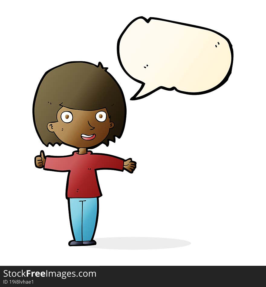 cartoon happy woman with speech bubble