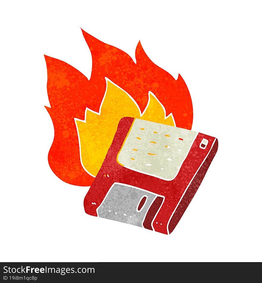 retro cartoon old computer disk burning