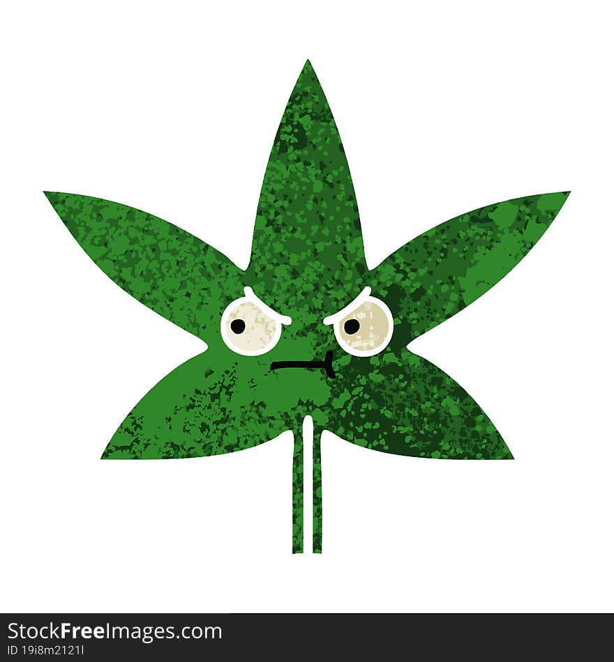 retro illustration style cartoon of a marijuana leaf