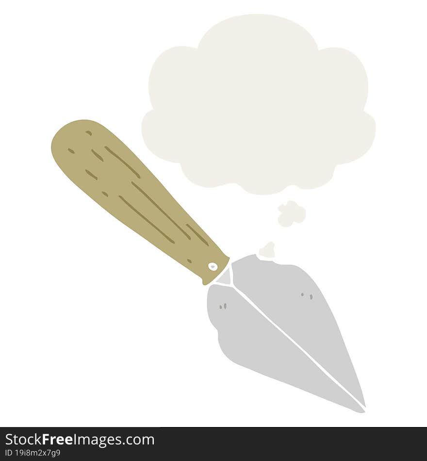 cartoon garden trowel and thought bubble in retro style