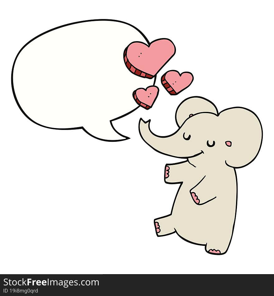 cartoon elephant and love hearts and speech bubble