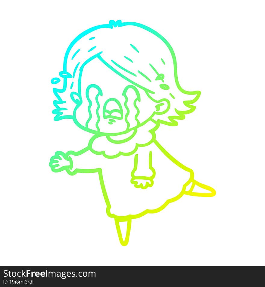 cold gradient line drawing of a cartoon woman crying