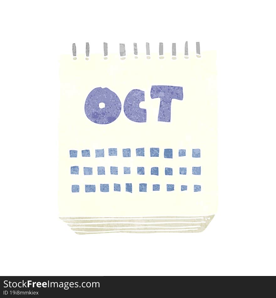 retro cartoon calendar showing month of october