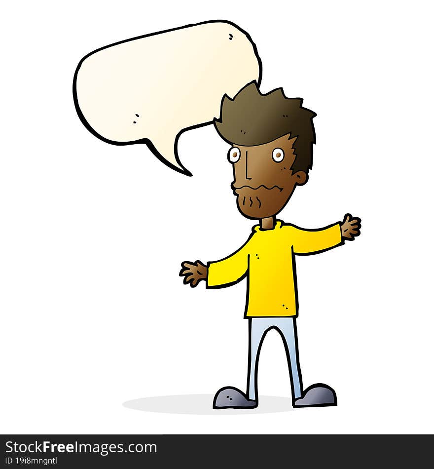 cartoon nervous man with speech bubble