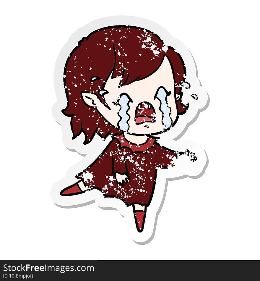 Distressed Sticker Of A Cartoon Crying Vampire Girl