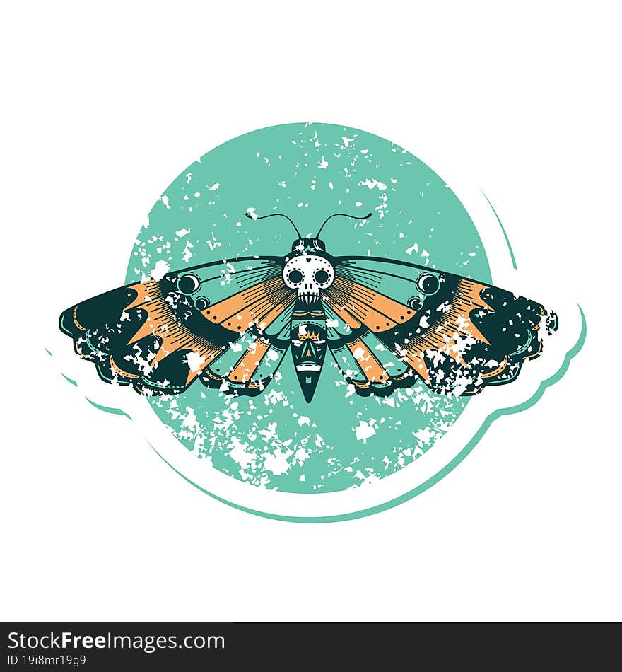 distressed sticker tattoo style icon of a deaths head moth