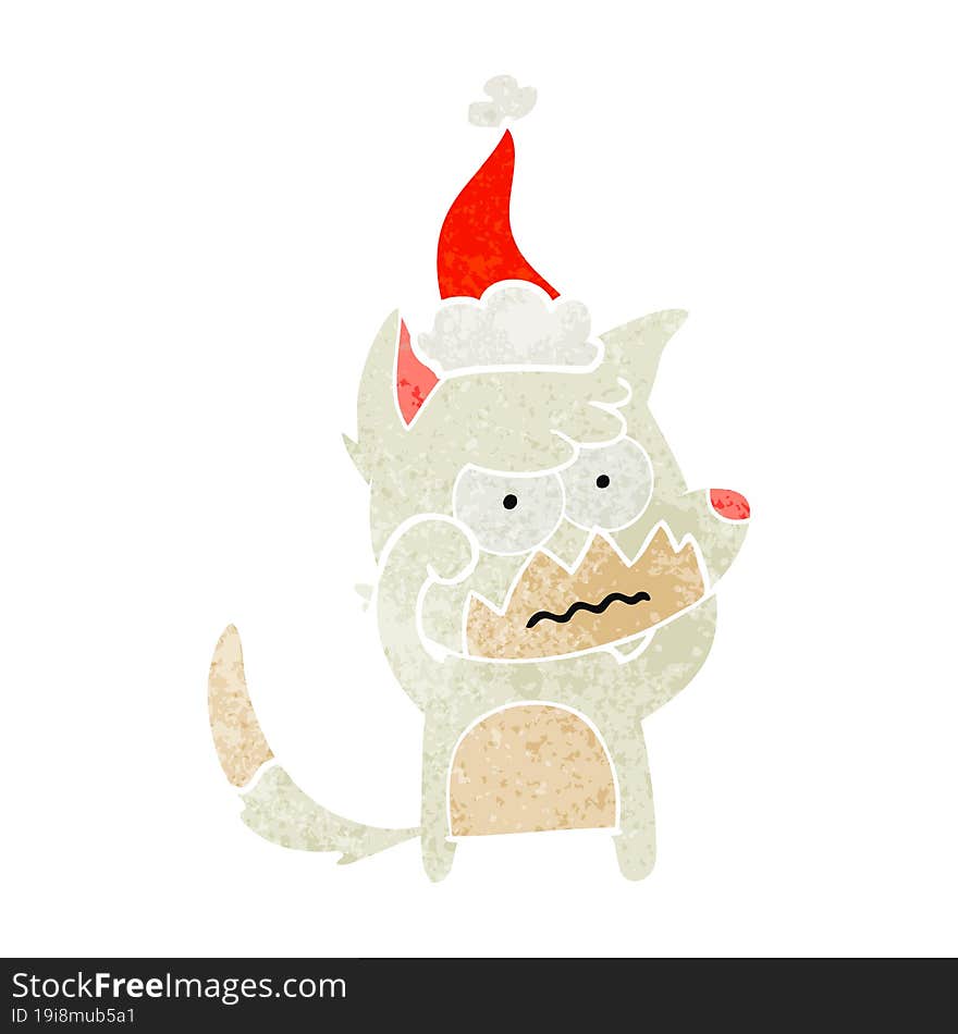 retro cartoon of a annoyed fox wearing santa hat