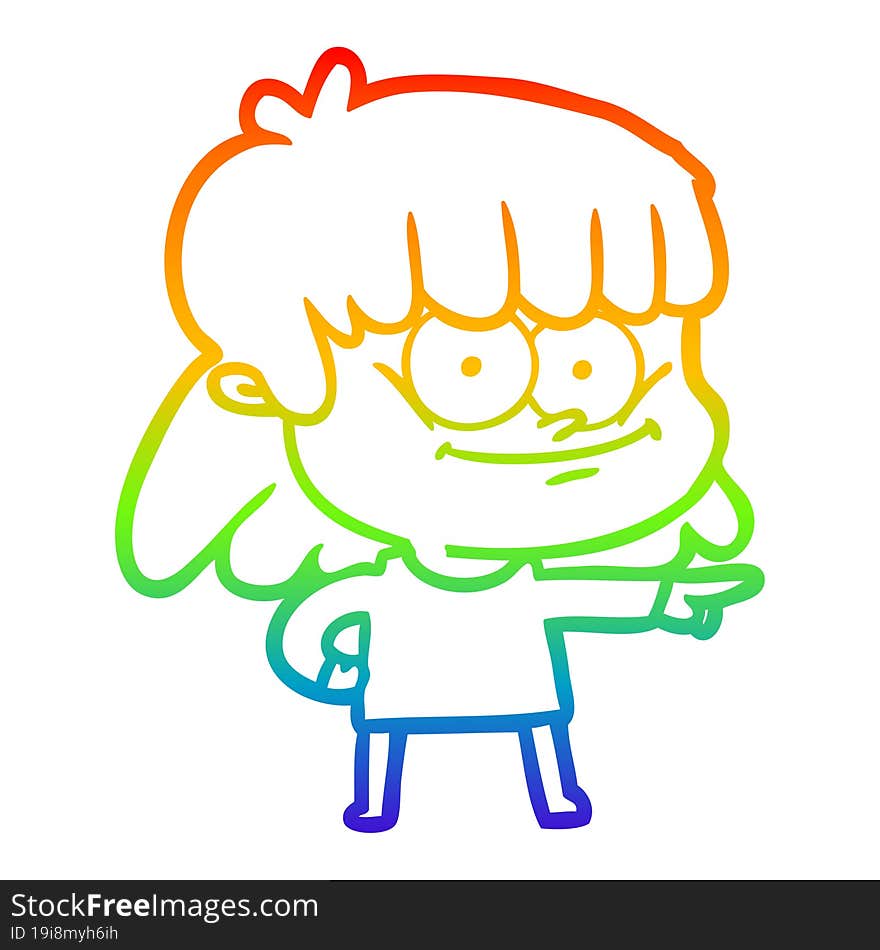 rainbow gradient line drawing cartoon girl smiling