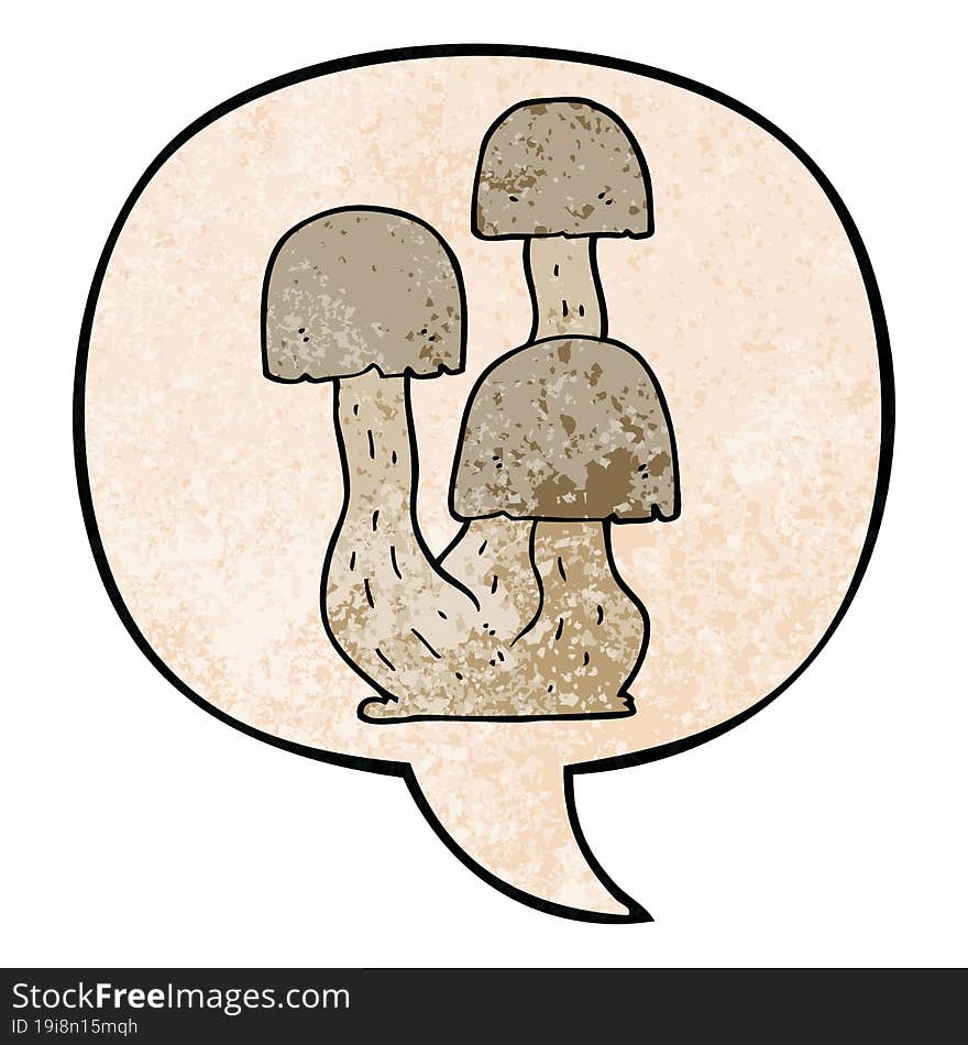 cartoon mushroom and speech bubble in retro texture style