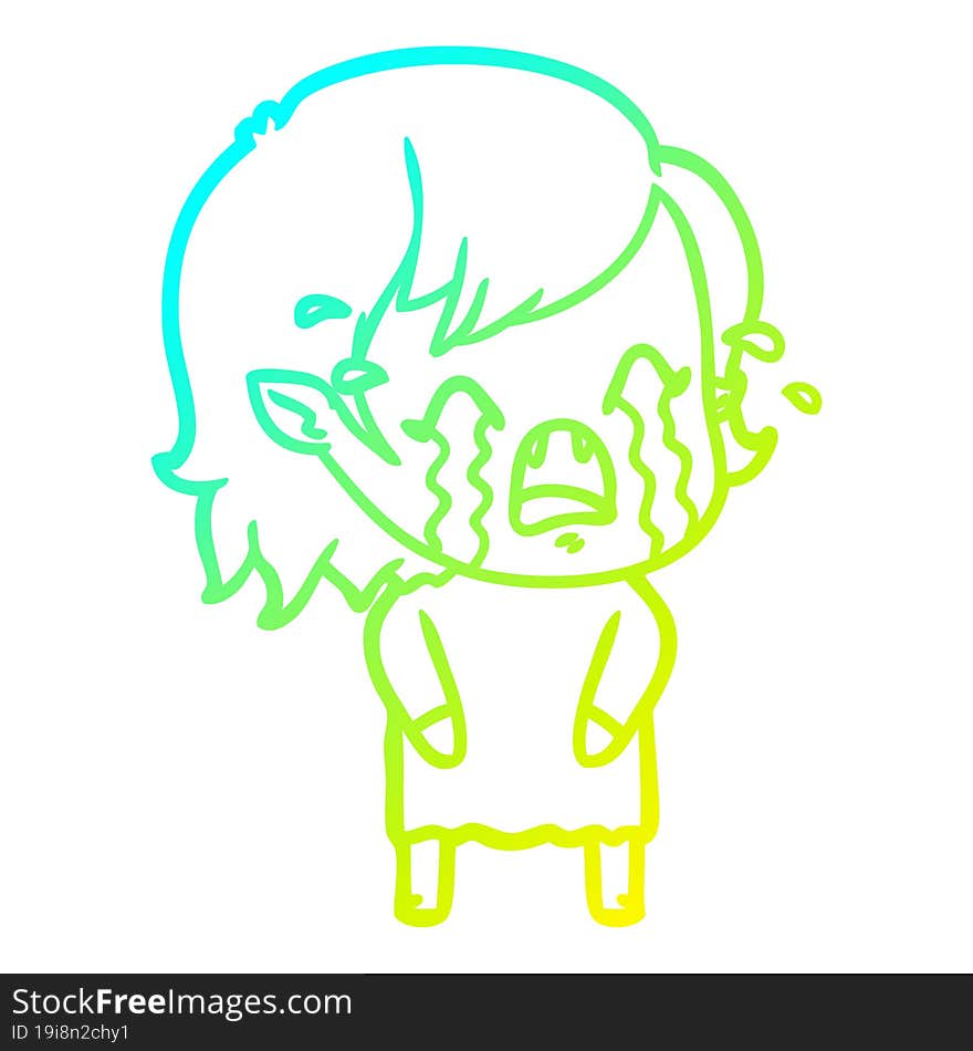 cold gradient line drawing cartoon crying vampire girl