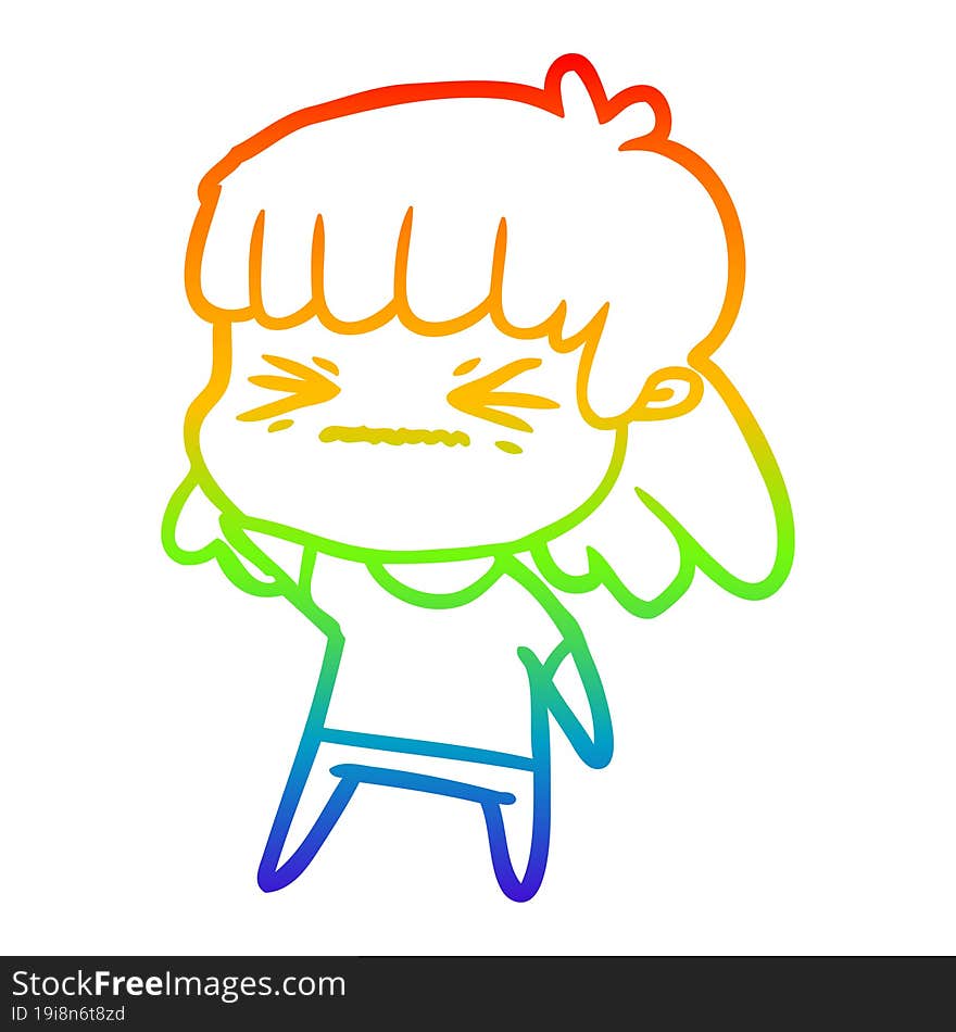 rainbow gradient line drawing of a cartoon woman