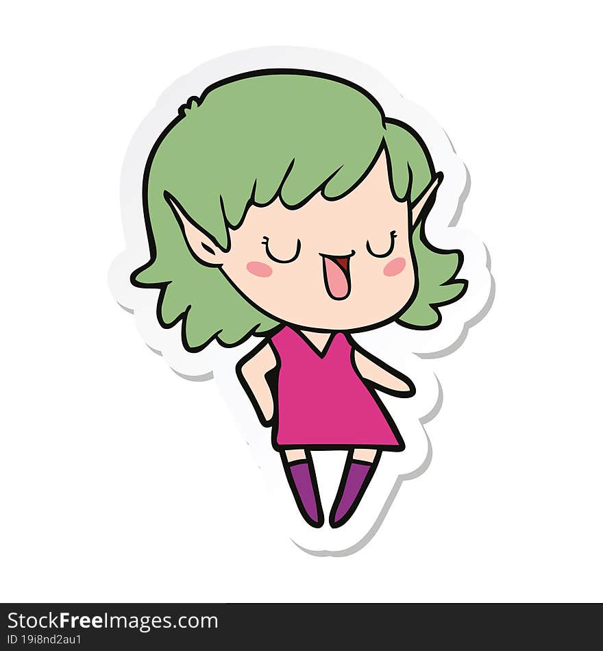 Sticker Of A Cartoon Elf Girl