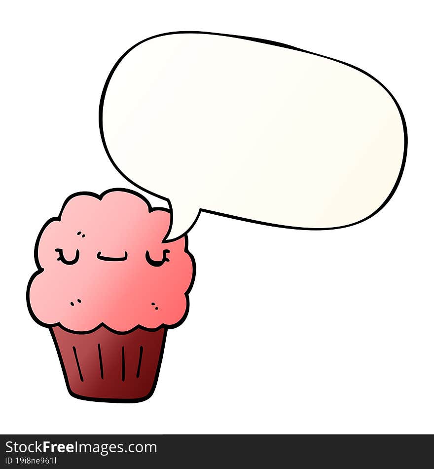 cartoon muffin and speech bubble in smooth gradient style