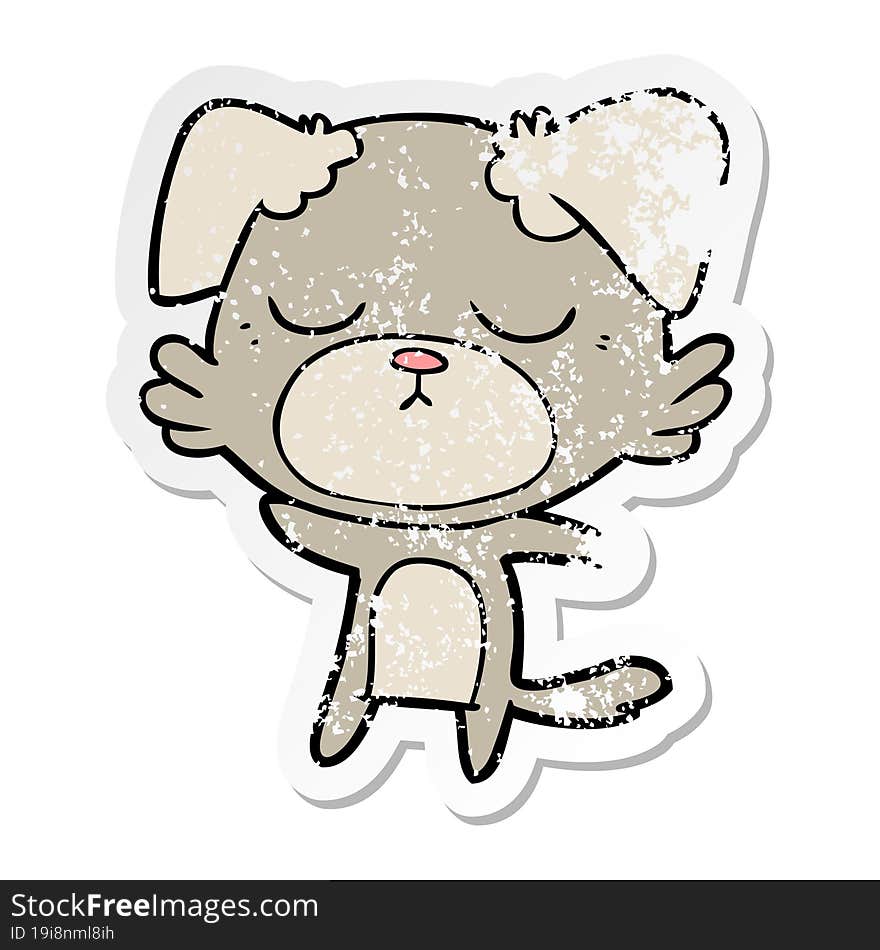 Distressed Sticker Of A Cute Cartoon Dog