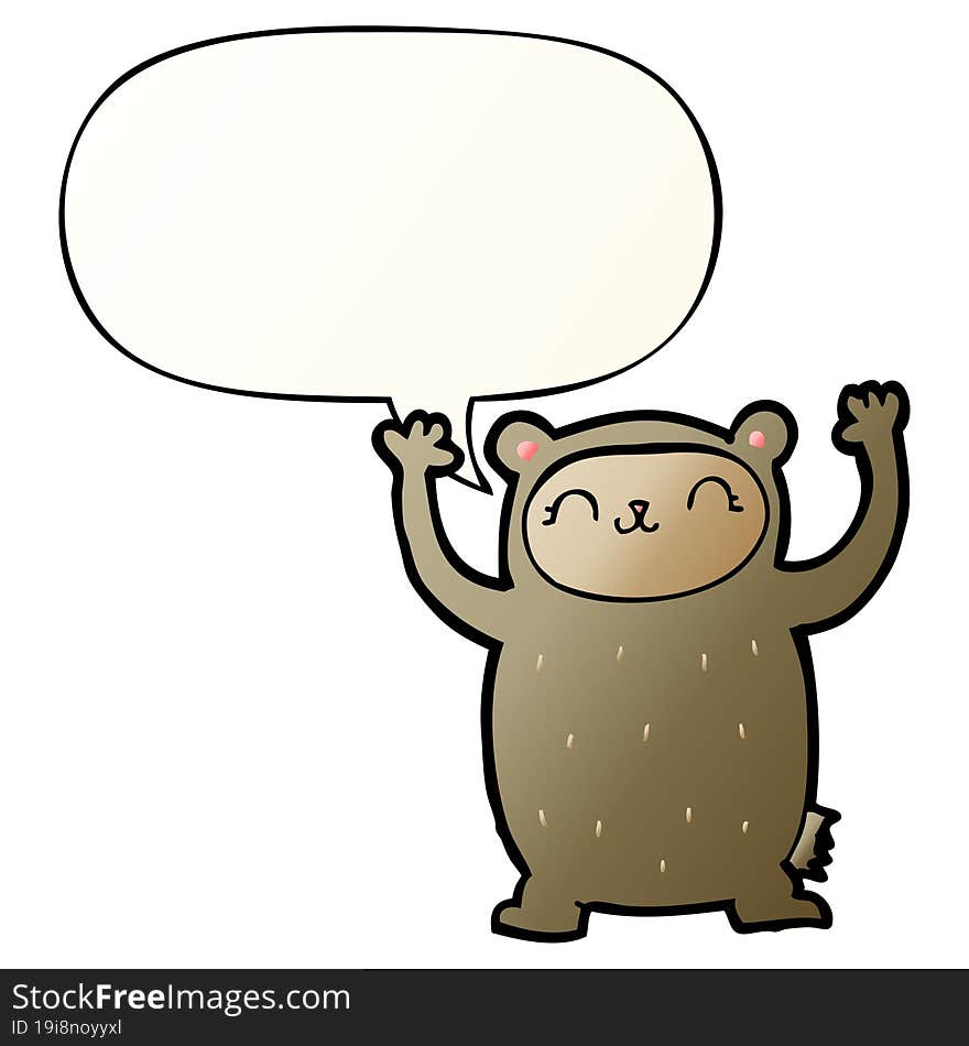 cute cartoon bear and speech bubble in smooth gradient style