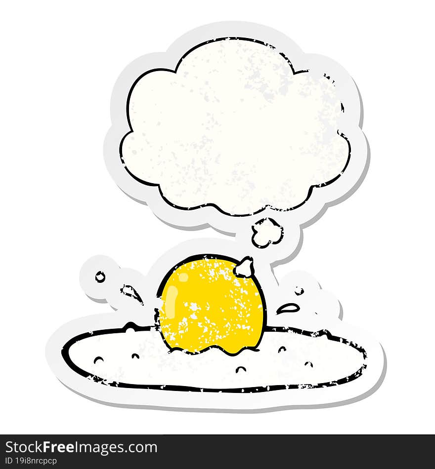 Cartoon Fried Egg And Thought Bubble As A Distressed Worn Sticker