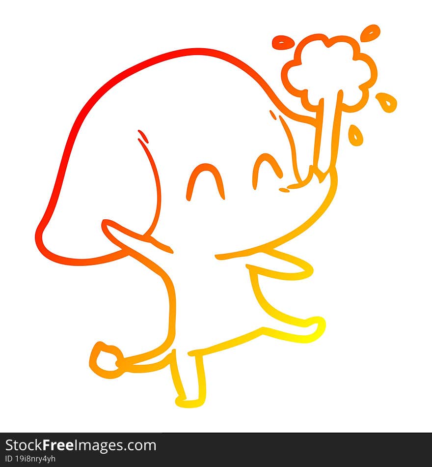 warm gradient line drawing cute cartoon elephant spouting water