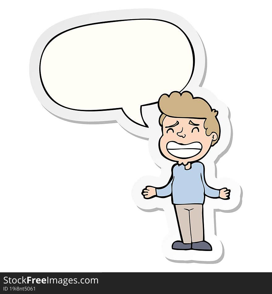 cartoon boy shrugging with speech bubble sticker