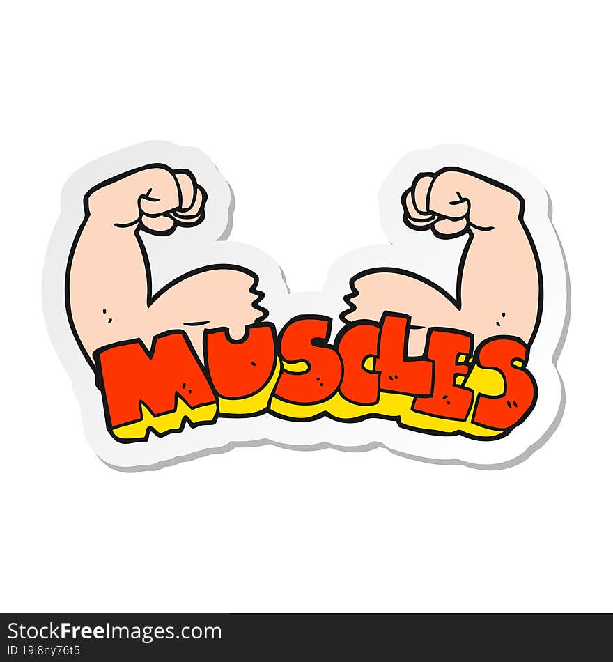 sticker of a cartoon muscles symbol