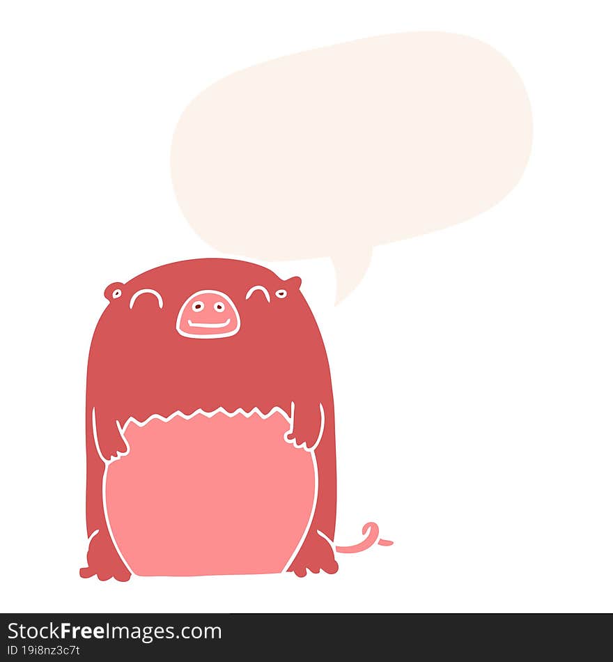 cartoon creature and speech bubble in retro style