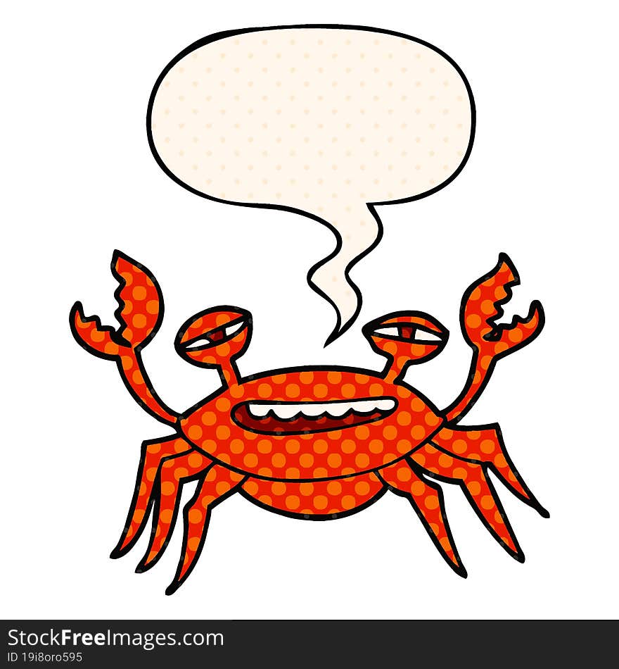 cartoon crab and speech bubble in comic book style