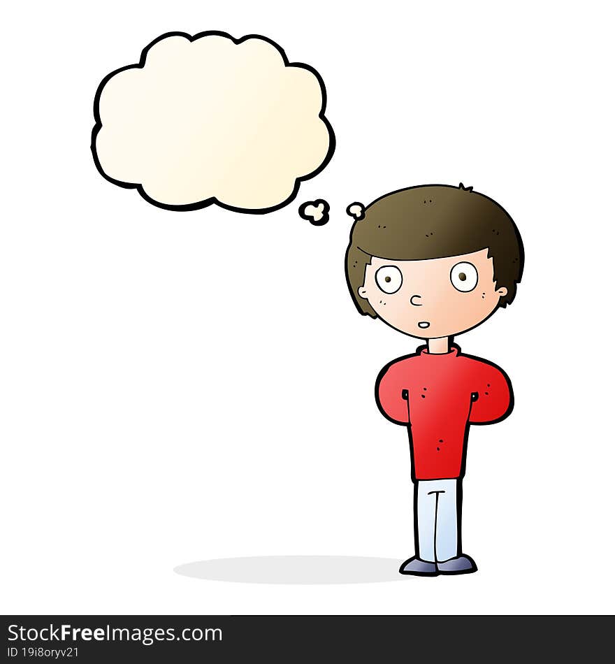 cartoon worried man with thought bubble