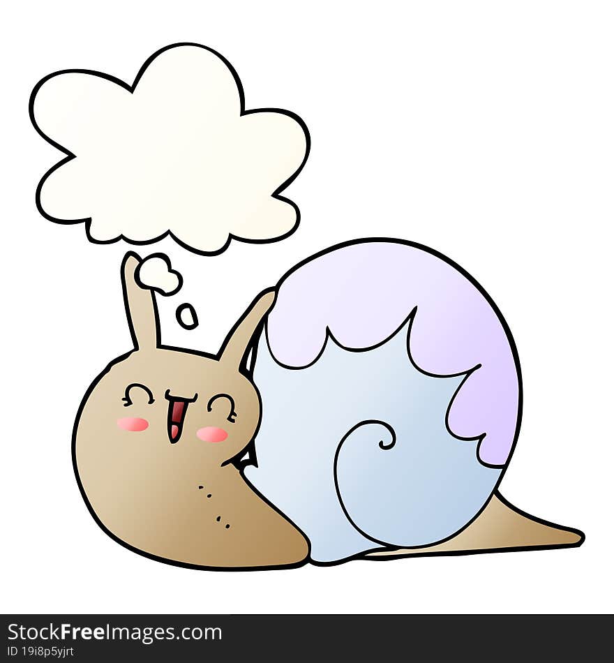 cute cartoon snail and thought bubble in smooth gradient style