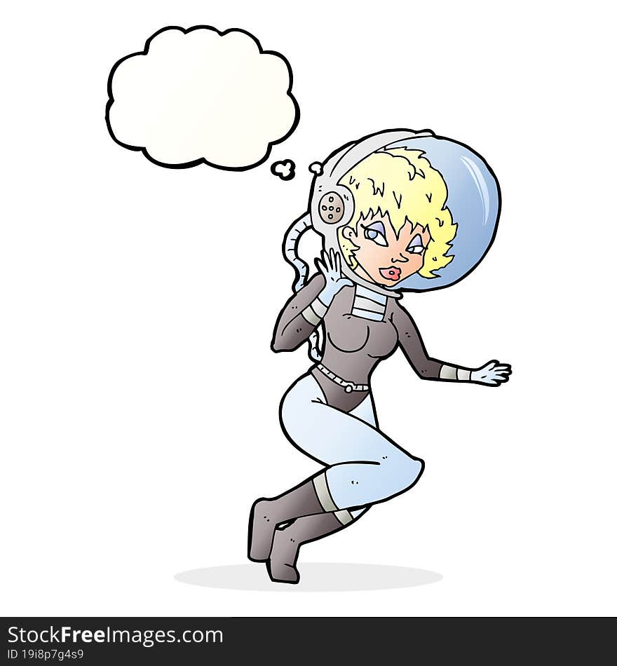 cartoon space woman with thought bubble