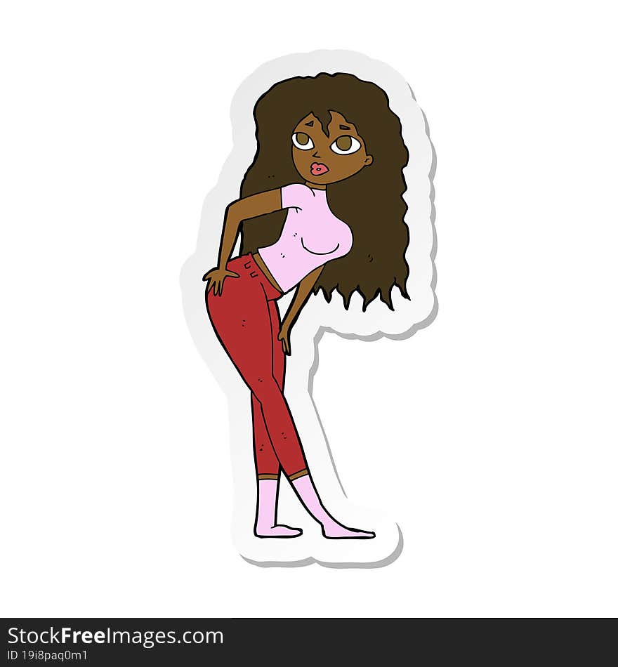 sticker of a cartoon attractive woman looking surprised