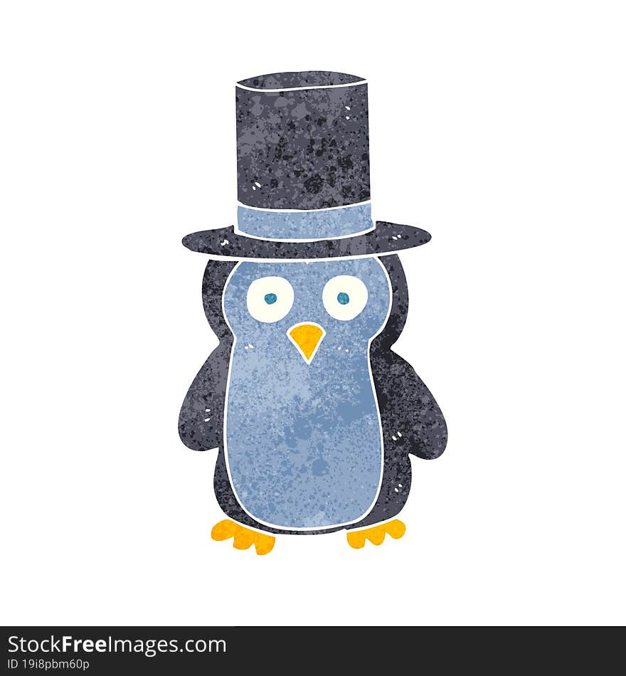 retro cartoon penguin wearing hat