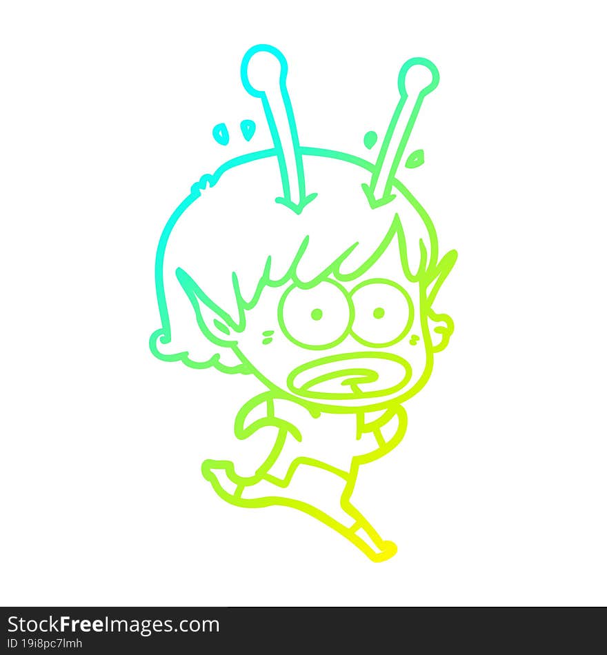 cold gradient line drawing cartoon shocked alien girl