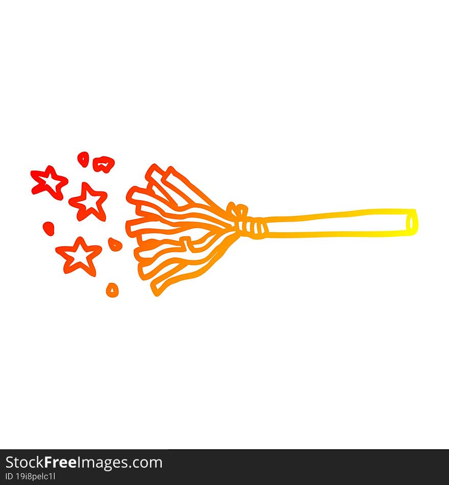 warm gradient line drawing of a cartoon magic broom