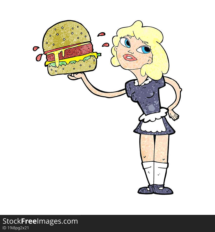 Cartoon Waitress Serving Burger